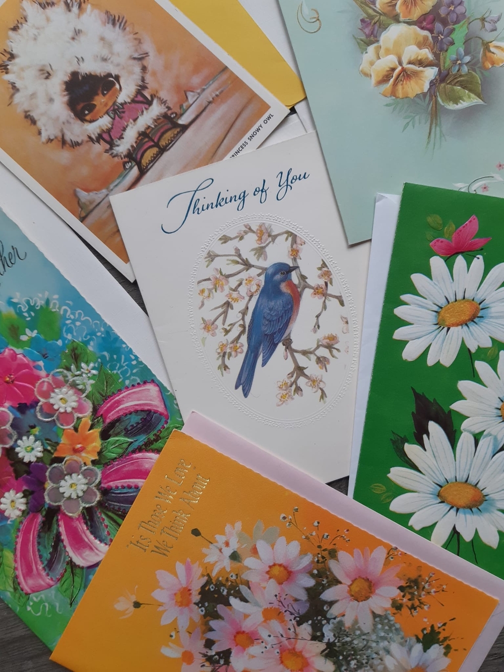 *SALE 3 for $20* Vintage Floral & Bird Greeting Card Lot - Bright Multicolor